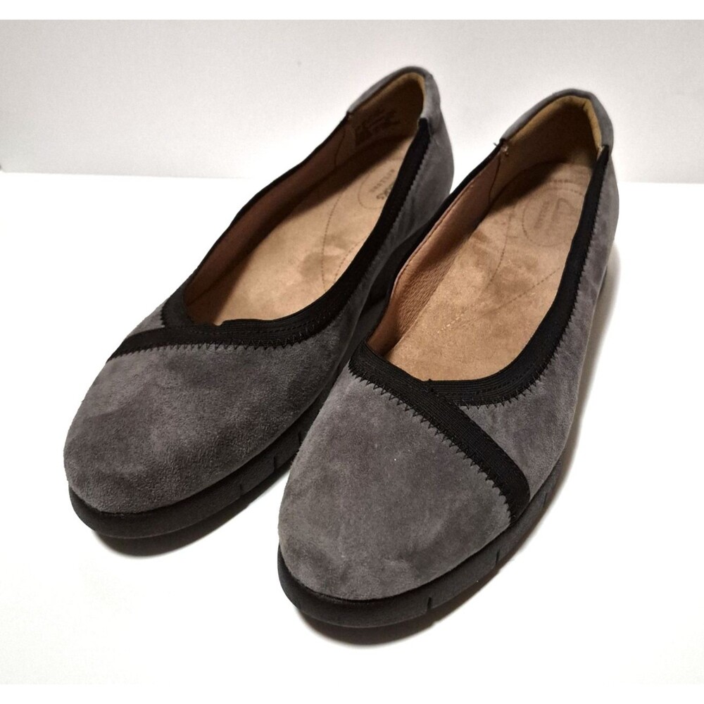 Clarks Women's Grey & Black Suede Pull On Wedge Comfy Shoes Rubber Soles Size 10
